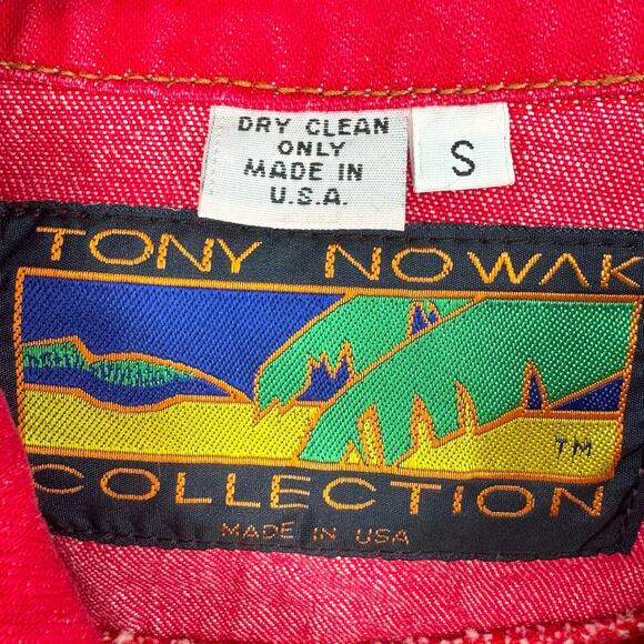 Vintage Planet Hollywood Tony Nowak Collection Red Denim Jacket Retro - Picture 13 of 13